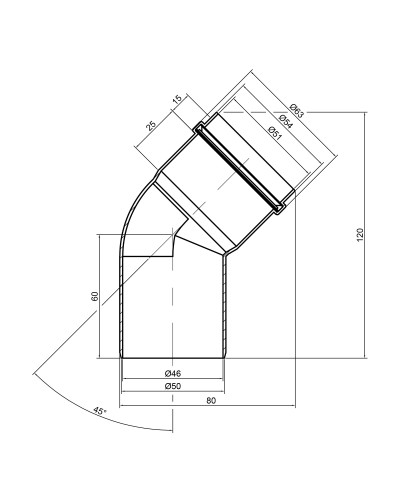 Коліно PPR каналізаційне TA Sewage 50, 45°