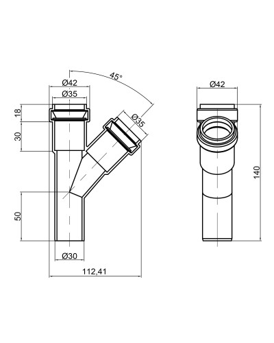 Трійник каналізаційний TA Sewage 32, 45°