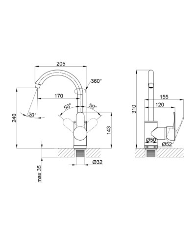 Змішувач для кухні Brinex 40W 007