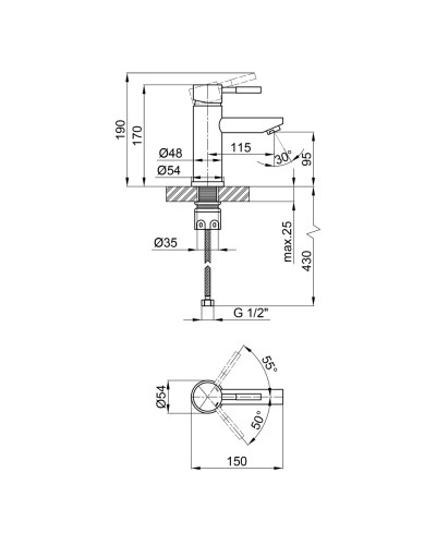 Змішувач для раковини Lidz Aria 001F (k35) LDARI001FNKS34937 Nickel