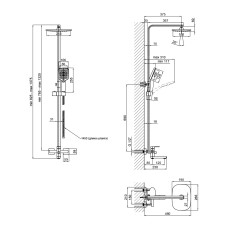 Душова система з верхнім тропічним душем універсальна Lidz Kubis 1030 на три споживача (з виливом) (k35) LDKUB1030BLA35724 Black