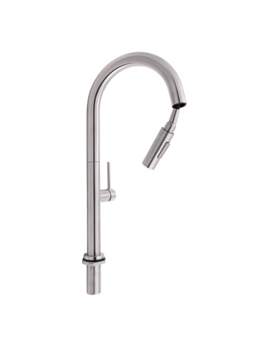 Змішувач для кухні Qtap Lenicka з висувним виливом QTLEN9138103UN Brushed Nickel PVD