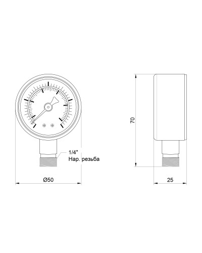 Манометр SD Plus 50 мм 1/4", нижнє підмикання SD1704B