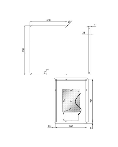 Дзеркало Qtap Scorpio 800х600 з LED-підсвічуванням Touch, з антизапотіванням, з димером, рег. темп. кольору (3000-6500K) Reverse QT14781003W