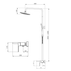 Душова система з верхнім тропічним душем універсальна Qtap Gemini на три споживача (з виливом) QTGEM111CRM45685 Chrome