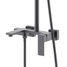 Душова система з верхнім тропічним душем універсальна Qtap Gemini на три споживача (з виливом) QTGEM111GMB45688 Gunmetal Black PVD