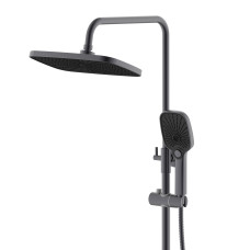 Душова система з верхнім тропічним душем універсальна Qtap Gemini на три споживача (з виливом) QTGEM111GMB45688 Gunmetal Black PVD