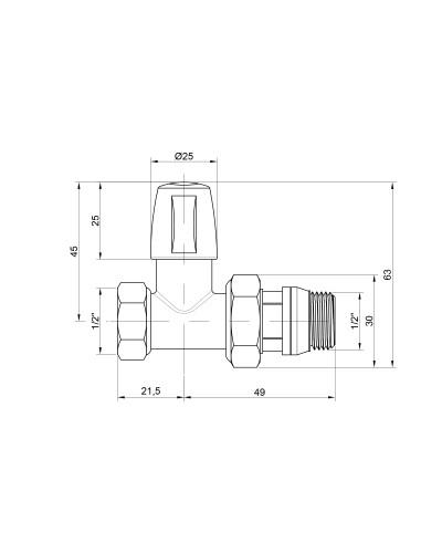 Кран радіаторний Icma 1/2" з антипротіканням прямий без ручки №815+940