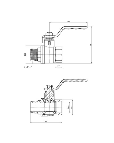 Кран кульовий SD Plus 1" 1/2 ВЗ для води (важіль) SD605NW40PN40