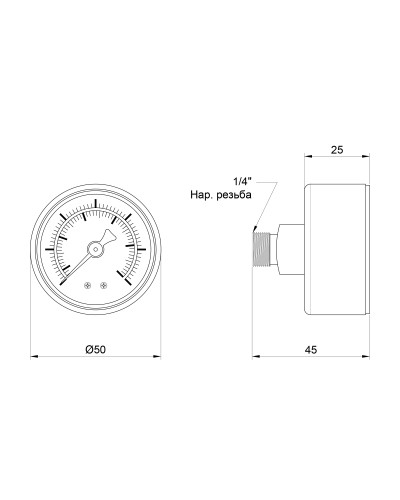 Манометр SD Plus 6 бар 1/4" , заднє підмикання SD1716B