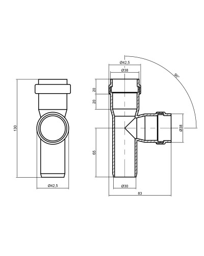 Трійник каналізаційний TA Sewage 32, 90°
