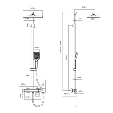 Душова система з верхнім тропічним душем універсальна Qtap Sloup термостатична на два споживача QTSL57103KNC Chrome