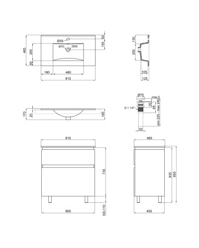 Комплект Qtap Albatross 810х825х460 White тумба підлогова + раковина урізна QT0171TN800D3080CW