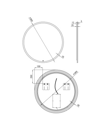 Дзеркало Qtap Virgo R800 з LED-підсвічуванням кнопковий перемикач, QT1878250680W