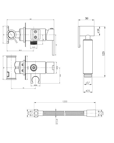 Набор для гігієнічного душу Qtap Inspai-Varius прямокутний QT259710842859NB Black Matt