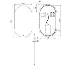 Дзеркало Qtap Scorpio 500х900 з LED-підсвічуванням кнопковий перемикач, QT14783001W