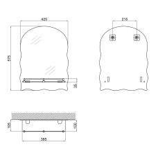 Дзеркало Lidz Anny 140.07.02 425х575х105 настінне з поличкою прямокутне з дугоподібним верхом та фігурними боками LD78AN4557