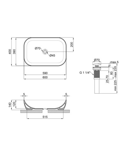 Комплект Qtap Robin: Раковина накладна прамокутна 610x400x145 мм White + Донний клапан PU02