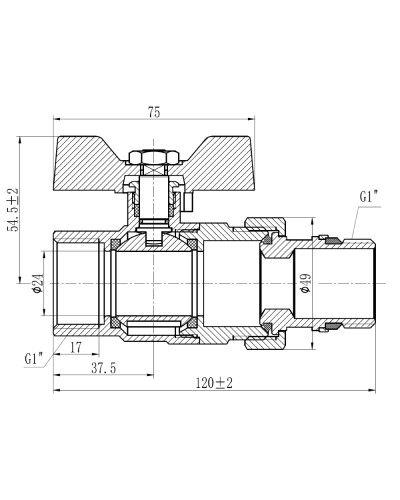 Кран кульовий "Американка" SD Forte 1" з антипротіканням прямий SF222W25