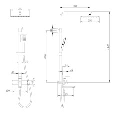 Душова система з верхнім тропічним душем універсальна Lidz Kubis 1030 на три споживача (з виливом) (k35) LDKUB1030NKS28538 Nickel