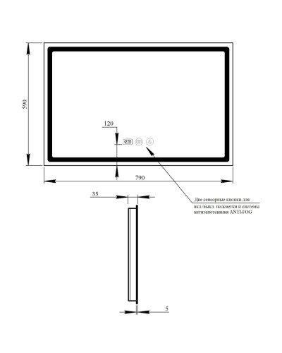 Дзеркало Qtap Mideya (DC-F906) 800х600 з LED-підсвічуванням Touch, з антизапотіванням, з годинником, димером, рег. яскравості QT2078F906W