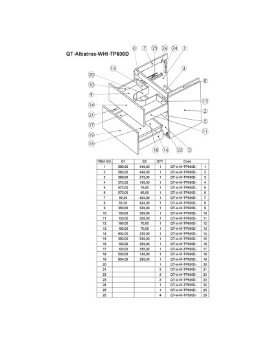 Комплект Qtap Albatross 605х725х460 White тумба підвісна + раковина урізна QT0172TP600D3060CW