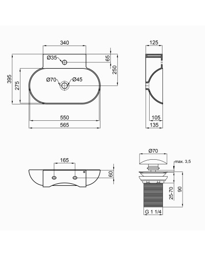 Раковина Qtap Cardinal 565х400х130 White з донним клапаном QT0411K177W