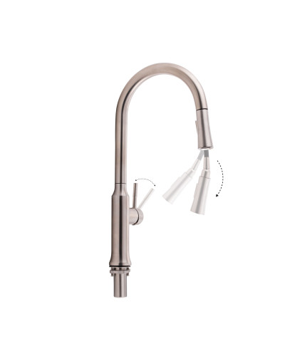 Змішувач для кухні Qtap Baruska з висувним виливом QTBAR9137103UN Brushed Nickel PVD