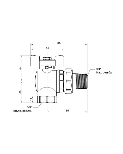 Кран кульовий Icma FAR. ROSSA 3/4" кутовий №361