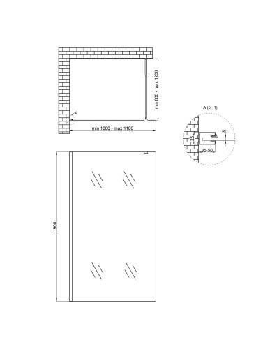 Душова перегородка Qtap Walk-In Standard CRM2011.C8 110х190 см, скло Clear 8 мм, покриття CalcLess