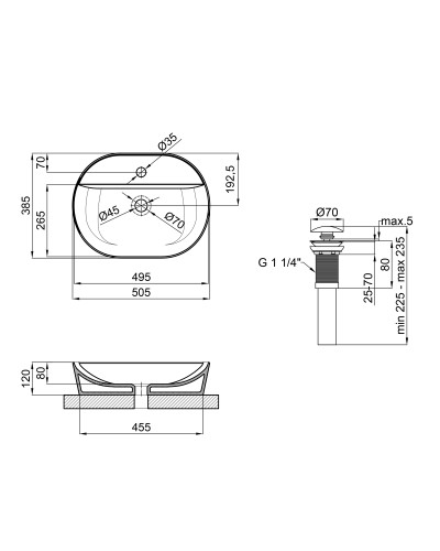 Раковина-чаша Qtap Scorpio 505х385х120 Matt black з донним клапаном QT142202MBMB