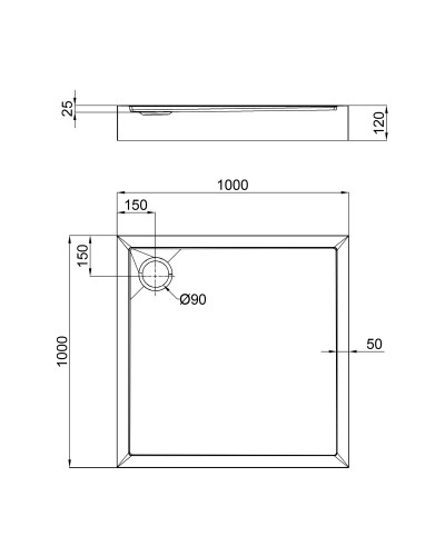 Душовий піддон Qtap Tern 301112 100x100x12 см + сифон