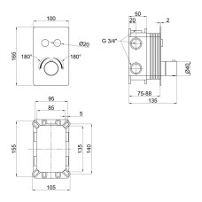 Змішувач для душу Qtap Votice термостатичний прихованого монтажу на два споживача QTVOT6442T105NKB Black Matt