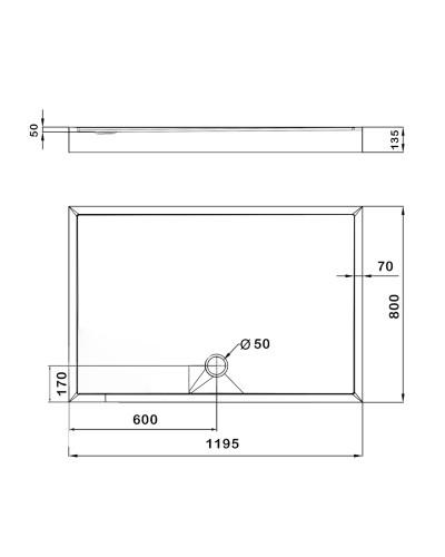 Душовий піддон KAPIELKA ST120x80х14 низький, прямокутний, діаметр зливу 52 мм Lidz