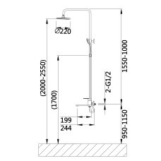 Душова система з верхнім тропічним душем універсальна Qtap Jay на три споживача (з виливом) QTJAY111BLM45549 Black Matt