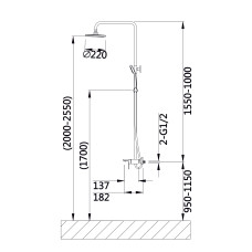 Душова система з верхнім тропічним душем універсальна Qtap Aries на три споживача (з виливом) QTARI111CRM45560 Chrome