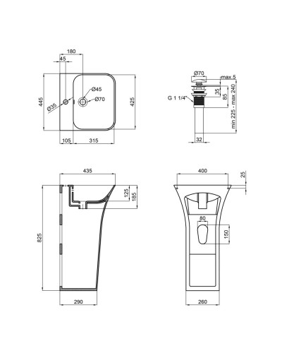 Комплект Qtap Crow: Раковина напольна моноблок 450x435x835 мм White + Донний клапан PU02O