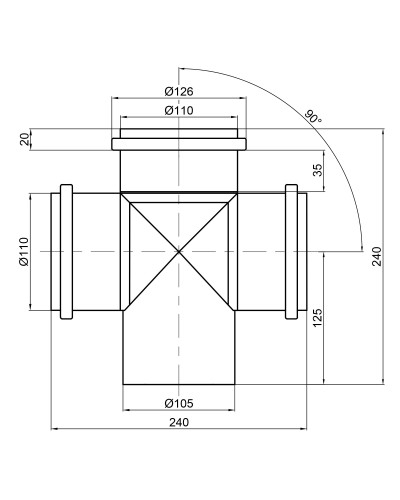 Хрестовина каналізаційна TA Sewage 110, 90°