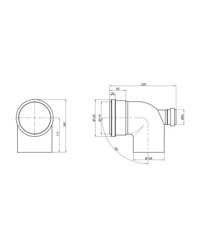 Коліно каналізаційне з відводом TA Sewage 50х110х110, 90° (назад)