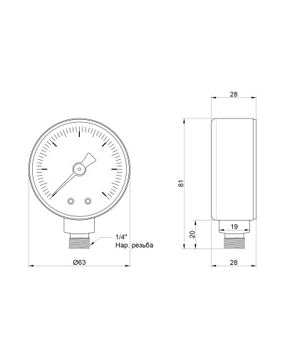 Манометр Icma 1/4" 0-10 бар, нижнє підключення №244