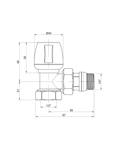 Кран радіаторний Icma 1/2" з антипротіканням кутовий №803+940