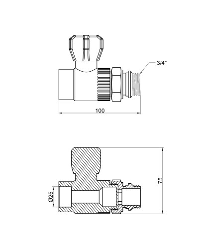 Кран кульовий радіаторний PPR Thermo Alliance 25х3/4" прямий