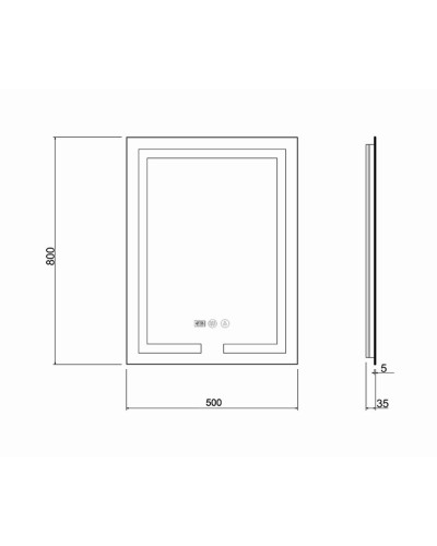 Дзеркало Qtap Mideya (DC-F936) 500х800 з LED-підсвічуванням Touch, з антизапотіванням, з годинником, димером, рег. яскравості QT2078F936W