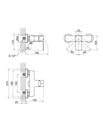 Змішувач для душу Qtap Lipno QTLIPNO4023101G Graphite