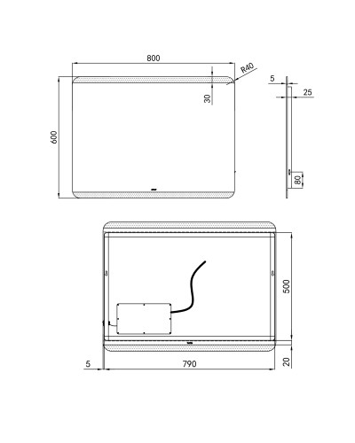 Дзеркало Qtap Tern 800х600 з LED-підсвічуванням кнопковий перемикач, QT177812086080W