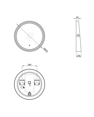 Дзеркало Qtap Robin R600 з LED-підсвічуванням Touch, з антизапотіванням, з димером, рег. темп. кольору (3000-6500K) QT13786501B