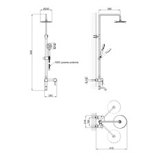 Душова система з верхнім тропічним душем для кабіни Lidz Aria 1032 на три споживача (з виливом) (k35) LDARI1032NKS43372 Nickel