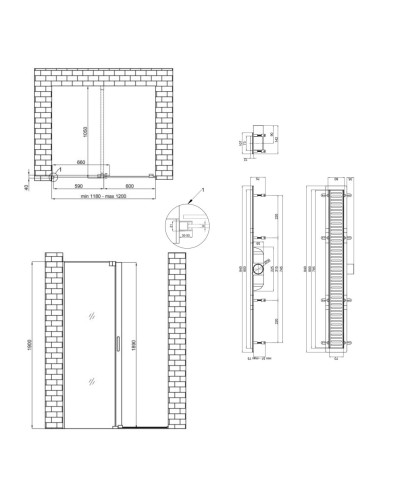 Готове рішення Qtap 15: Стіна Walk-In GLIDE, 120x190 + Лінійний трап 800 мм