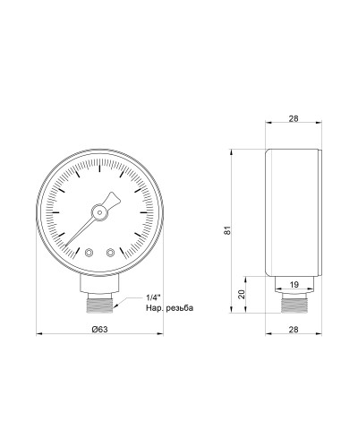 Манометр Icma 1/4" 0-6 бар, нижнє підключення №244