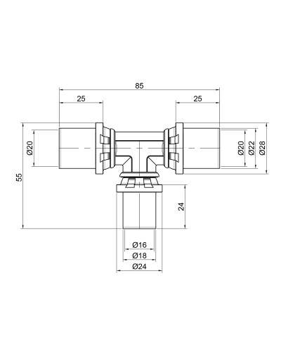 Трійник прес Icma 20х16х20 №406